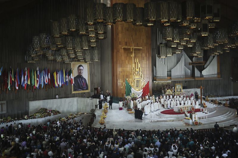 Cardinal Marcello Semeraro presides over the beatification ceremony of Rev. Moisés Lira at the Basilica of Our Lady of Guadalupe in Mexico City, Saturday, Sept. 14, 2024. (AP Photo/Ginnette Riquelme)