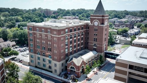 An aerial image depicts the Cobb County Superior Court. Chief Judge Gregory Poole extended the judicial emergency order on Wednesday, which suspends filing deadlines and other administrative requirements in civil and criminal cases.
(Miguel Martinez / AJC)