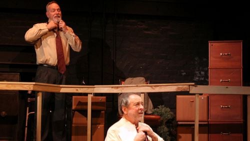 Bill Murphey, right, portrays Bill Balzer in "Two Drink Minimum," as Matthew Myers, left, occasionally mirrors his movement while narrating in the background.