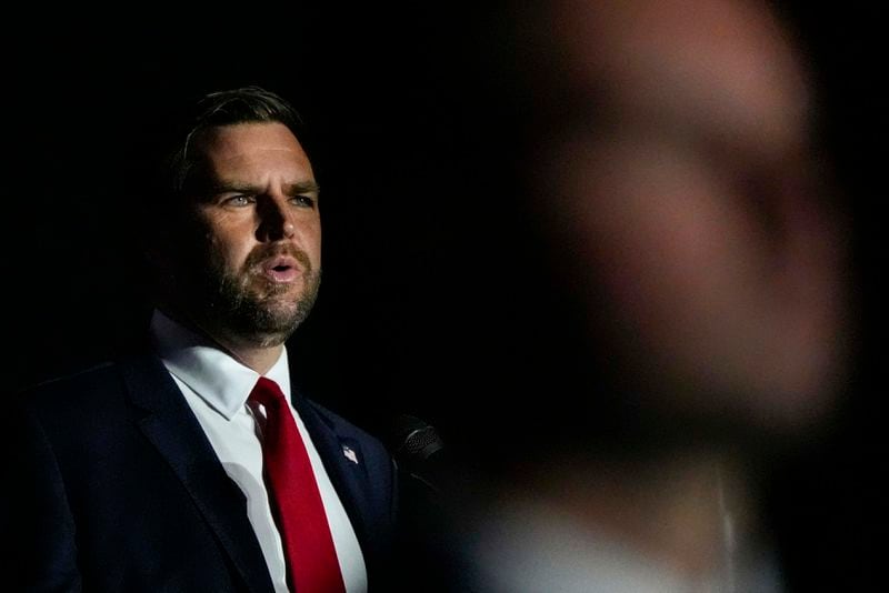 Republican vice presidential nominee Sen. JD Vance, R-Ohio, speaks during the Georgia Faith and Freedom Coalition's dinner at the Cobb Galleria Centre, Monday, Sept. 16, 2024, in Atlanta. (AP Photo/Mike Stewart)