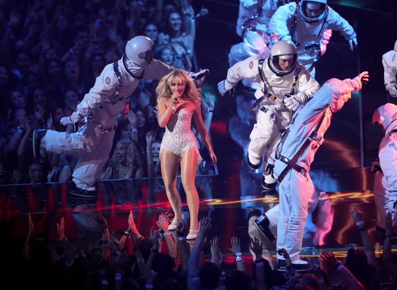 Sabrina Carpenter performs "Espresso" during the MTV Video Music Awards on Wednesday, Sept. 11, 2024, at UBS Arena in Elmont, N.Y. (Photo by Charles Sykes/Invision/AP)