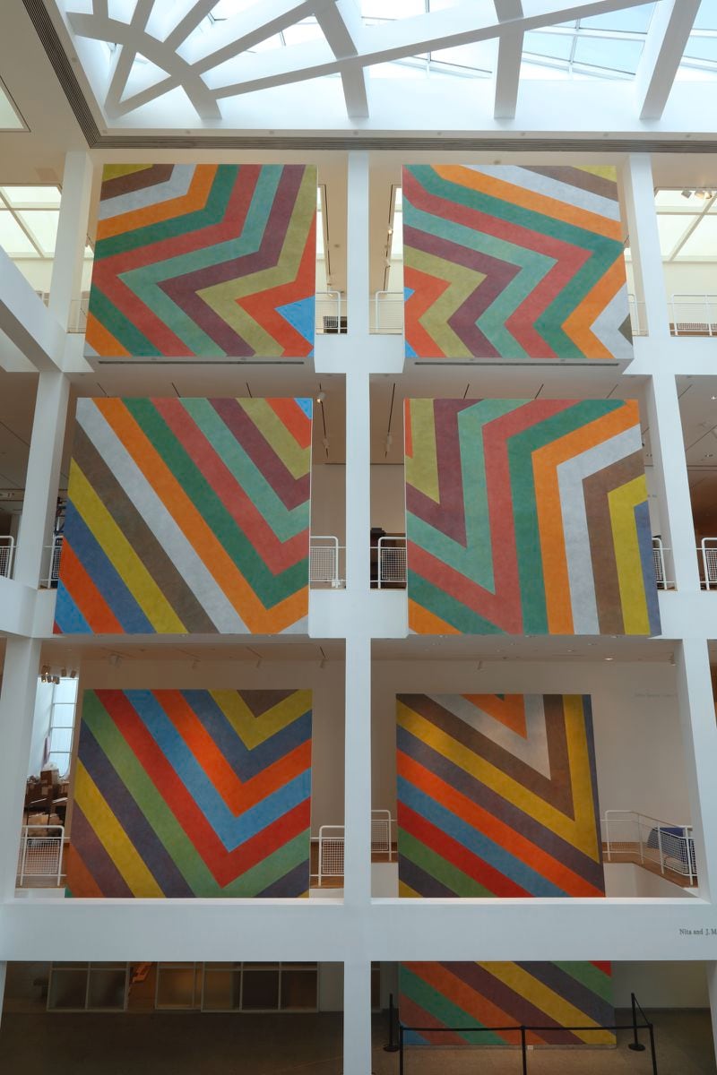 Sol LeWitt's monumental "Wall Drawing #729, Irregular Color Bands" on view in the Stent Family Wing's Robinson Atrium at the High Museum of Art.