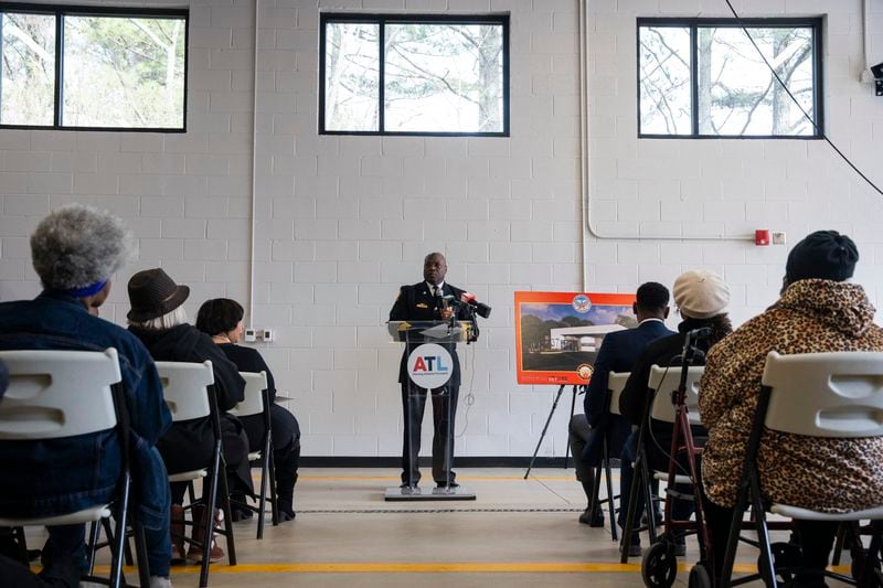 Atlanta Fire Rescue Chief Rod Smith speaks at the opening of southwest Atlanta's new 9-1-1 hub on Thursday, Feb. 8, 2024. The "mirco-station" will respond to medical emergencies in hopes of freeing up vehicles for other types of calls. (Olivia Bowdoin for the AJC).