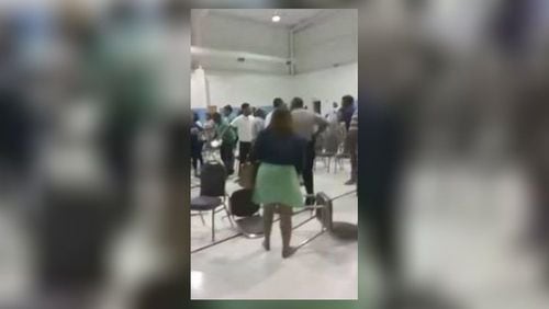 Chairs were rearranged during a fight at Greater Bellevue Baptist Church in Macon. (Credit: The Telegraph)