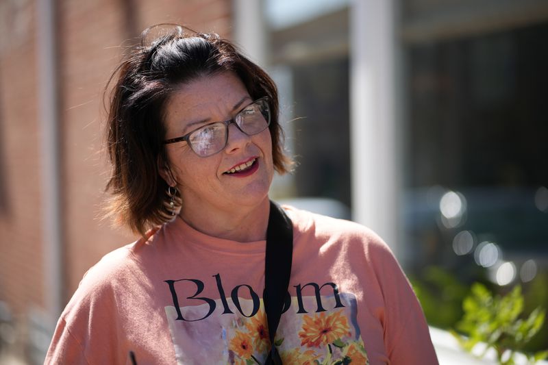 Melissa Apsche, of Bensalem, Pa., pauses while speaking during an interview, Wednesday, Sept. 11, 2024, in Bristol, Pa. (AP Photo/Matt Slocum)