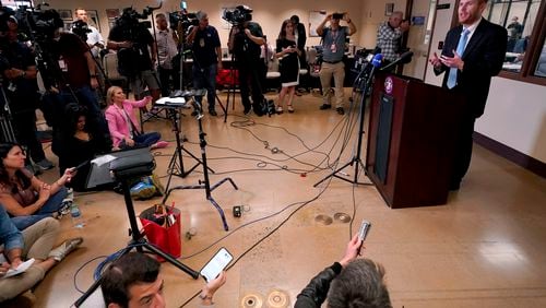 FILE - Maricopa County Recorder Stephen Richer speaks inside the Recorders Office, Nov. 9, 2022, in Phoenix. (AP Photo/Matt York, File)