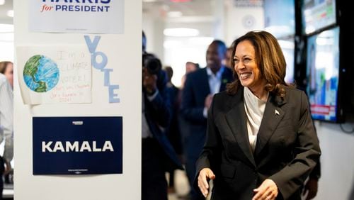 Vice President Kamala Harris arrives at her campaign headquarters in Wilmington, Del., Monday, July 22, 2024. (Erin Schaff/The New York Times via AP, Pool)