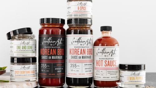 Southern Art Co. offers hot sauce, two Korean barbecue sauces and a line of seasonings. (Courtesy of Anna Killian)