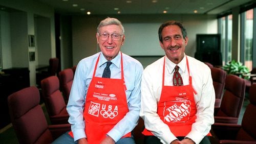 Home Depot co-founders Bernie Marcus and Arthur Blank are shown in the company boardroom in this 1997 photo.