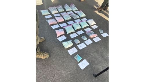 In this photo released by the U.S. Attorney's Office Connecticut, seized counterfeit pills are displayed Sept. 5, 2024, in East Have, Ct. ( U.S. Attorney's Office Connecticut via AP)