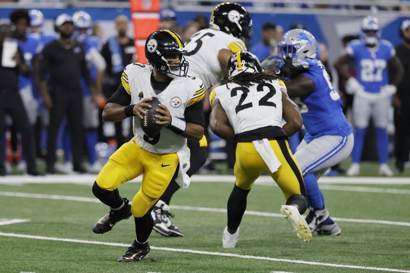 Pittsburgh Steelers quarterback Russell Wilson looks downfield during the first half of an NFL preseason football game against the Detroit Lions, Saturday, Aug. 24, 2024, in Detroit. (AP Photo/Duane Burleson)