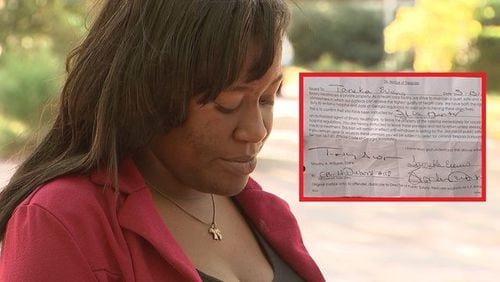 Tameka Evans was given a trespassing notice after she used the bathroom at Emory University Hospital Midtown, according to Channel 2 Action News. (Credit: Channel 2 Action News)