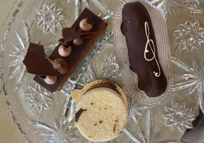 Alon's offers treats such as shokolina (top left), éclair (top right), and tiramisu torte (bottom).  (Bill King for The Atlanta Journal-Constitution)