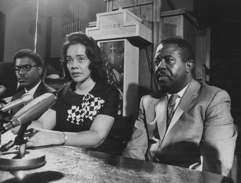 Reverend Ralph D. Abernathy, right; Coretta Scott King in center, man on left is not identified. (Noel Davis/AJC staff) 1968