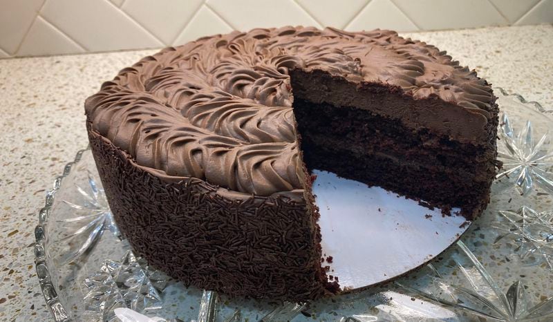 Southern Sweets' Old Fashioned Chocolate Cake is vegan, as it's made with Dutch-processed cocoa and vegan Callebaut chocolate pieces and is frosted with a dairy-free whipped topping.  (Bill King for The Atlanta Journal-Constitution)