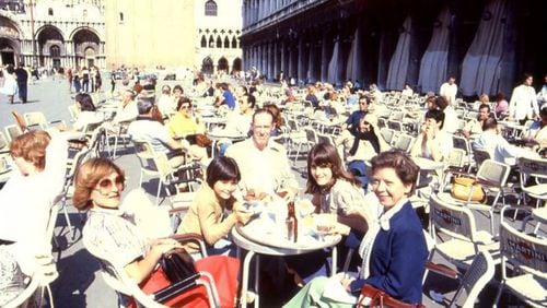Luisa Bernebei Gowen, from left, her daughter Christine, father-in-law George Gowen, daughter Samantha Gowen and mother-in-law Sue Gowen enjoy afternoon snacks at Piazza San Marcos (St. Mark’s Square) in Venice, Italy, circa 1980. (Photo courtesy Gowen family/TNS)
