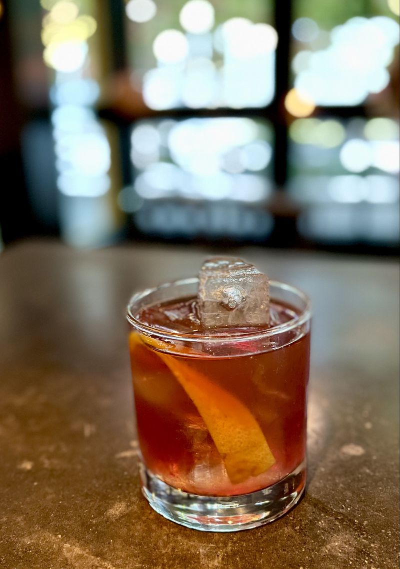 The fall version of the Old-Fashioned at Deer and the Dove has a split base of bourbon-rye and house-made figgy pudding bitters. Angela Hansberger for The Atlanta Journal-Constitution 