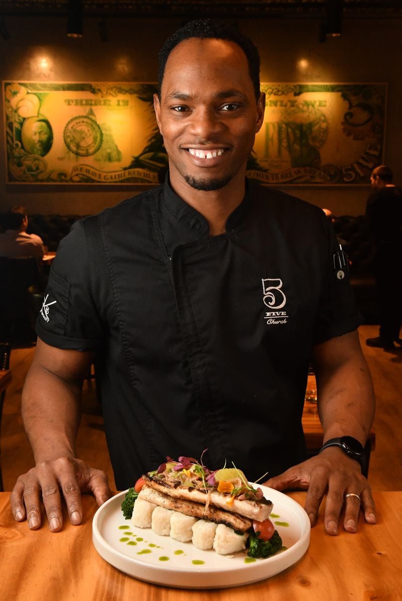 Executive chef Sayyid Muhammad of 5Church Midtown is shown with his recipe for Fish Yassa, which is inspired by both his mother and mother-in-law. (Styling by Sayyid Muhammad / Chris Hunt for the AJC)