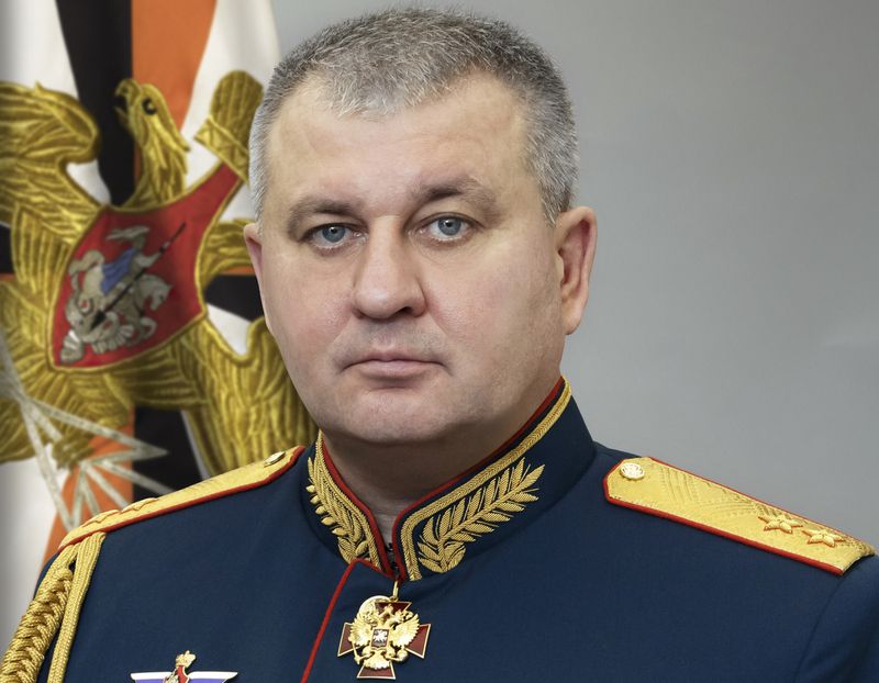 FILE - This photo released by Russian Defense Ministry Press Service, shows Lt. Gen. Vadim Shamarin, deputy chief of the military general staff, posing for an official photo in Moscow, Russia, on Friday, Oct. 6, 2023. Shamarin was arrested on bribery charges. (Russian Defense Ministry Press Service photo via AP, File)
