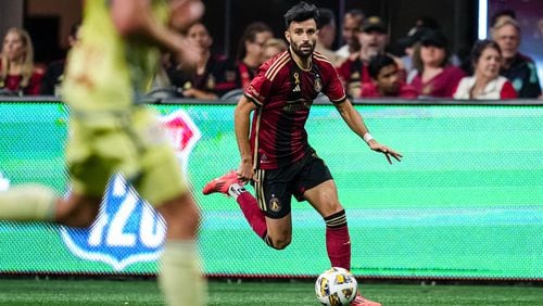 Atlanta United defender Pedro Amador during the match against the New York Red Bulls at Mercedes-Benz Stadium in Atlanta, GA on Oct. 5, 2024. (Photo by Mitch Martin/Atlanta United)