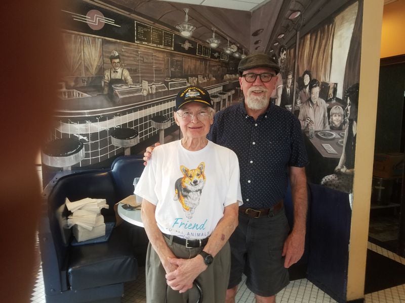 Bill Jackson (left) and Russell Spornberger at the Original House of Pancakes during one of their excursions in May 2019. During their adventures, they often sought out "hole in the wall" restaurants, cafes and BBQ joints and other well-known diners around the state. Courtesy of Russell Spornberger.