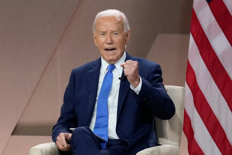 President Joe Biden speaks during a meeting with Ukraine's President Volodymyr Zelenskyy on the sidelines of the NATO Summit in Washington, Thursday, July 11, 2024. (AP Photo/Susan Walsh)