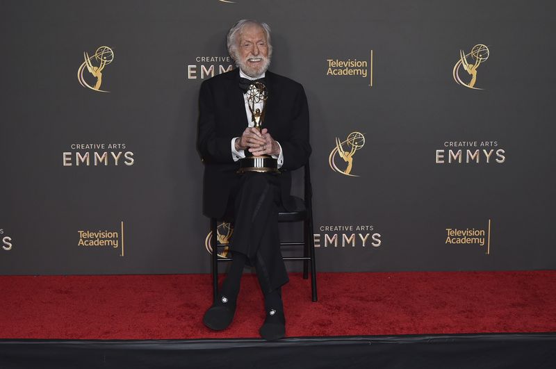 Dick Van Dyke poses with his award for outstanding variety special (Pre-Recorded) for “Dick Van Dyke 98 Years Of Magic” on night one of the Creative Arts Emmy Awards on Saturday, Sept. 7, 2024, in Los Angeles. (Photo by Richard Shotwell/Invision/AP)