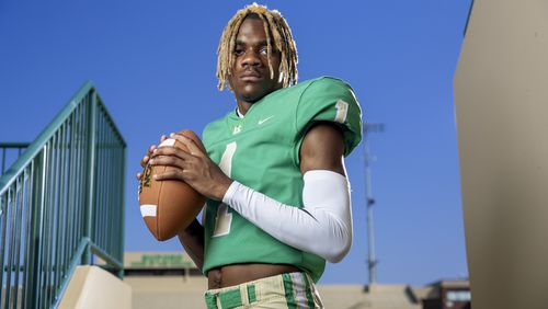 Buford wide receiver and defensive back KJ Bolden during his AJC Super 11 photo shoot at Tom Riden Stadium Thursday, July 27, 2023, in Buford, Ga. Bolden is a verbal commitment to Florida State. (Jason Getz / Jason.Getz@ajc.com)