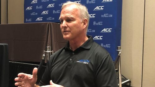 After his day on the ACC Network set Wednesday at the conference's football media gathering, a relaxed Mark Richt discusses how he is coping with Parkinson's disease. (AJC)