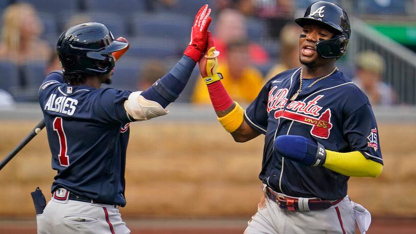 BreakingT Atlanta Braves Ronald Acuña Jr. and Ozzie Albies White