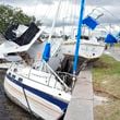 Boats destroyed during Hurricane Helene are shown on the Davis Islands Yacht Basin ahead of the possible arrival of Hurricane Milton Monday, Oct. 7, 2024, in Tampa, Fla. (AP Photo/Chris O'Meara)