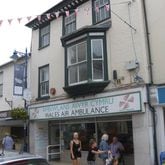 The building with the bay window at 13 Frogmore St., where Edgar Parry ran a butcher shop, is still there in Abergavenny, Wales. (Courtesy of Bill King)