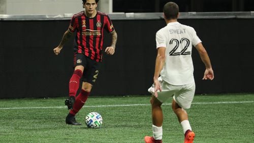 Sept. 19, 2020 - Atlanta, Ga: Atlanta United defender Franco Escobar (2) controls the ball in the second half against Miami at Mercedes-Benz Stadium Saturday, September 19, 2020 in Atlanta. JASON GETZ FOR THE ATLANTA JOURNAL-CONSTITUTION