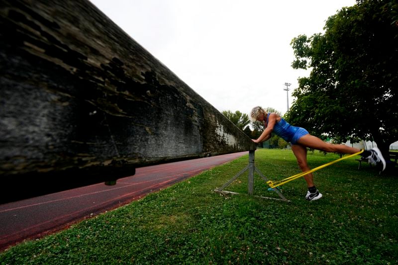 Italy's Valentina Petrillo trains in Pieve di Cento, near Bologna, Italy, Monday, Aug. 19, 2024. Valentina Petrillo is set to become the first transgender woman to compete at the Paralympic Games at the end of this month in Paris. (AP Photo/Antonio Calanni)