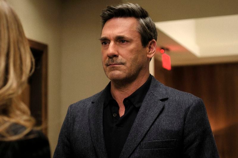 This image released by Apple TV+ shows Jon Hamm in a scene from "The Morning Show." (Apple TV+ via AP)