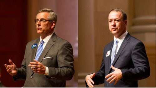 State Rep. Brad Raffensperger, right, faces former Alpharetta Mayor David Belle Isle in the Republican Party primary runoff for Georgia secretary of state on July 24. (REANN HUBER/REANN.HUBER@AJC.COM)