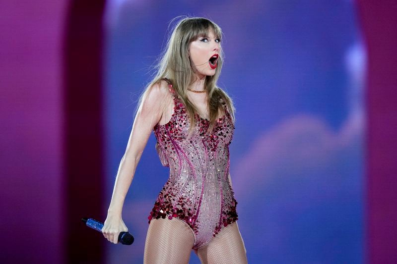 FILE - Taylor Swift performs at the Monumental stadium during her Eras Tour concert in Buenos Aires, Argentina on Nov. 9, 2023. (AP Photo/Natacha Pisarenko, File)