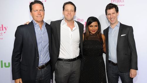 WEST HOLLYWOOD, CA - SEPTEMBER 12: Hulu SVP of Advertising Sales Peter Naylor, actors Ike Barinholtz, Mindy Kaling and Hulu Head of Content Craig Erwich attend Hulu's 'The Mindy Project' Season Four premiere at Ysabel on September 12, 2015 in West Hollywood, California. (Photo by Angela Weiss/Getty Images for Hulu)