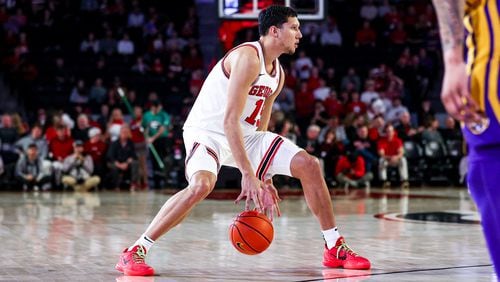 Georgia guard RJ Melendez (15) has been a force coming off the bench for the Bulldogs. He scored a career-high 35 in Georgia's last outing on the road against Florida. (Kari Hodges/UGA Athletics)