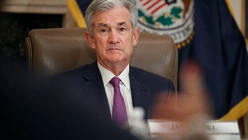 Federal Reserve Chairman Jerome Powell listens to feedback during a recent panel at the Federal Reserve Board Building in Washington. The Fed concludes its two-day meeting Wednesday.