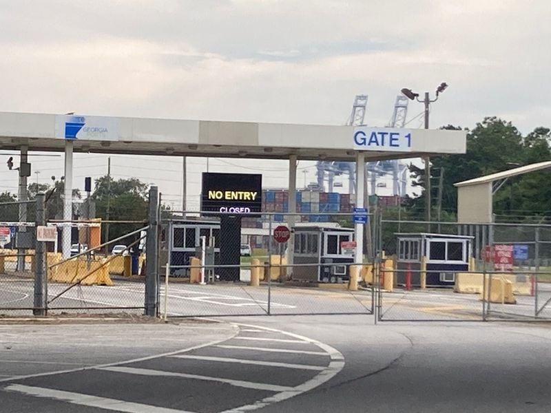 Fencing blocks a gate at the Georgia Ports Authority's Garden City Terminal, where union dockworkers went on strike Tuesday. (Adam Van Brimmer/The Atlanta Journal-Constitution/TNS)