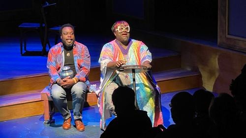 Enoch King (left) as Gil, whose mother has died, has Brad Raymond (right) as Mo to keep his grief at bay in Coleman Domingo's "Wild with Happy."