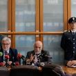 Fronr from left, National Anti-Mafia Prosecutor Giovanni Milillo, Milan's Prosecutor Marcello Viola and Milan's Police commissioner Bruno Maria Megale attend a news conference at the Milan's court, in Milan, Italy, Monday, Sept. 30, 2024. (AP Photo/Luca Bruno)