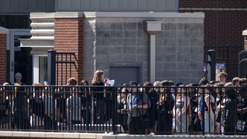 Students at Decatur High School stage a short walkout against gun violence on Friday, Sept. 20, 2024. (Ben Gray for the Atlanta Journal-Constitution)