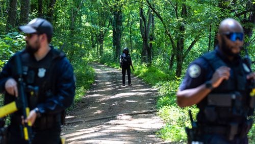 The Atlanta Police Department and Atlanta Fire Rescue hosted a media tour of the Atlanta Public Safety Training Center Site in Atlanta on Friday, May 26, 2023. The wooded area seen here will remain forested, officials say. (Arvin Temkar / arvin.temkar@ajc.com)