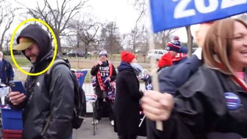 Zylas "Zee" Hamilton of Blue Ridge, circled in yellow, pleaded guilty Wednesday in Washington to two misdemeanor charges involving his role in the Jan. 6, 2021, U.S. Capitol riot.