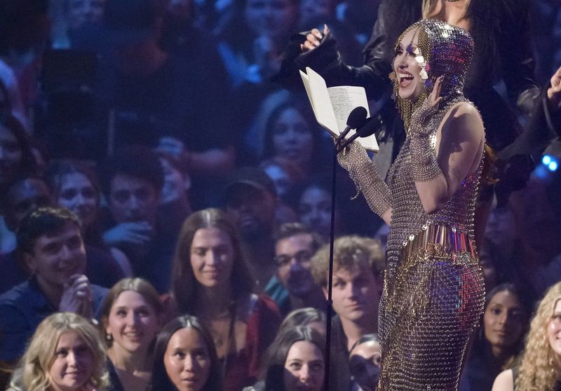 Chappell Roan accepts the award for best new artist during the MTV Video Music Awards on Wednesday, Sept. 11, 2024, at UBS Arena in Elmont, N.Y. (Photo by Charles Sykes/Invision/AP)