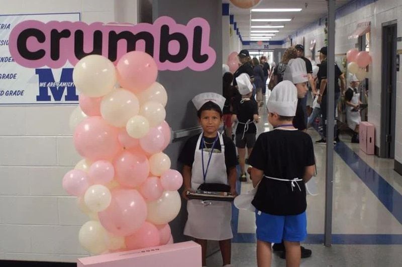 The third grade hall entrance was decorated for Crumbl Day at Model Elementary School. (Photo Courtesy of Rachel Hartdegen)