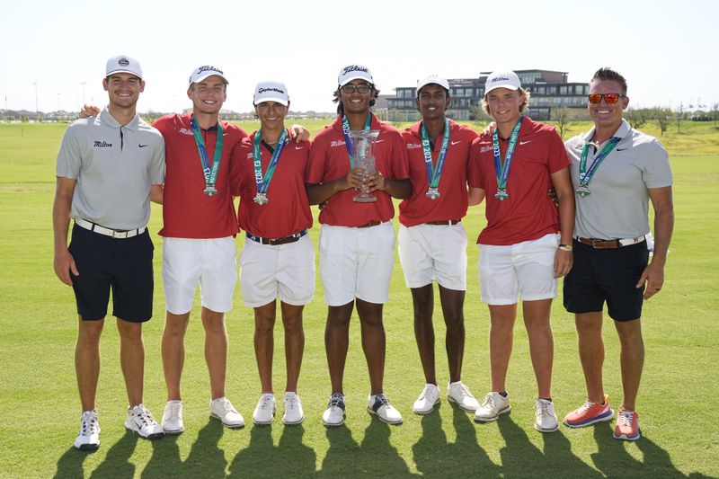 FRISCO, TX - JULY 19: Team Runners-Up, Georgia (MLT) of Milton, GA, poses with the Team Runners-Up Trophy after the final round of the Boys' High School Golf National Invitational at Fields Ranch on Wednesday, July 19, 2023 in Frisco, Texas. (Photo by Sam Hodde/PGA of America)