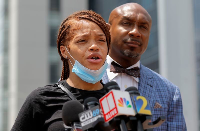 Secoriea Turner’s mother Charmaine Turner speaks during a press conference at the Fulton County Courthouse on Tuesday, Aug. 10, 2021. The conference followed a meeting between the parents of 8-year-old Secoriea Turner, killed during protests over the death of Rayshard Brooks, and Fulton County District Attorney Fani Willis. Secoriea Turner’s parents and their attorneys spoke. (Christine Tannous / christine.tannous@ajc.com)